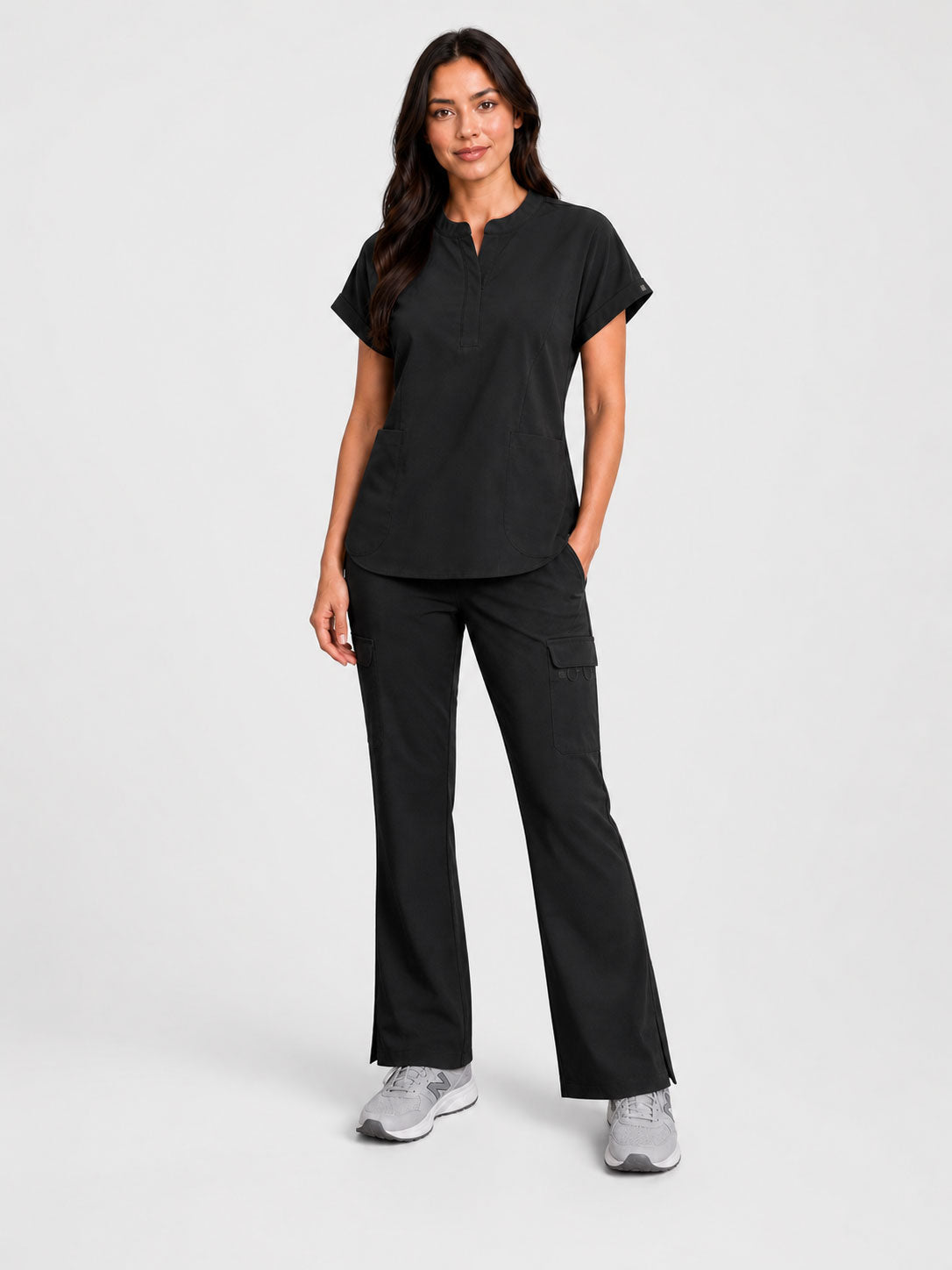 Rhea | Mandarin Collar Top with 10-Pocket Boot Cut Pant Set