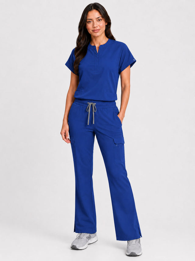 Rhea | Mandarin Collar Top with 10-Pocket Boot Cut Pant Set
