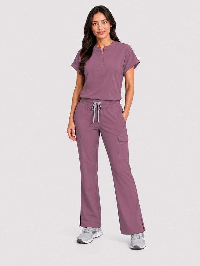 Rhea | Mandarin Collar Top with 10-Pocket Boot Cut Pant Set