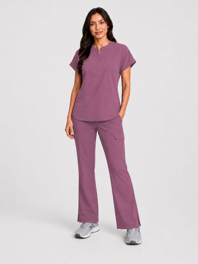 Rhea | Mandarin Collar Top with 10-Pocket Boot Cut Pant Set