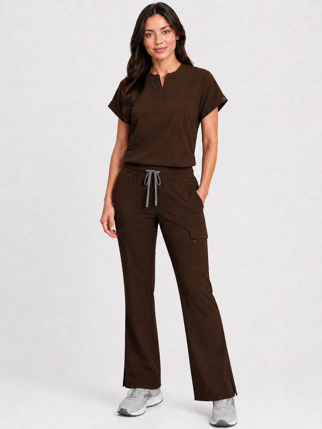 Rhea | Mandarin Collar Top with 10-Pocket Boot Cut Pant Set