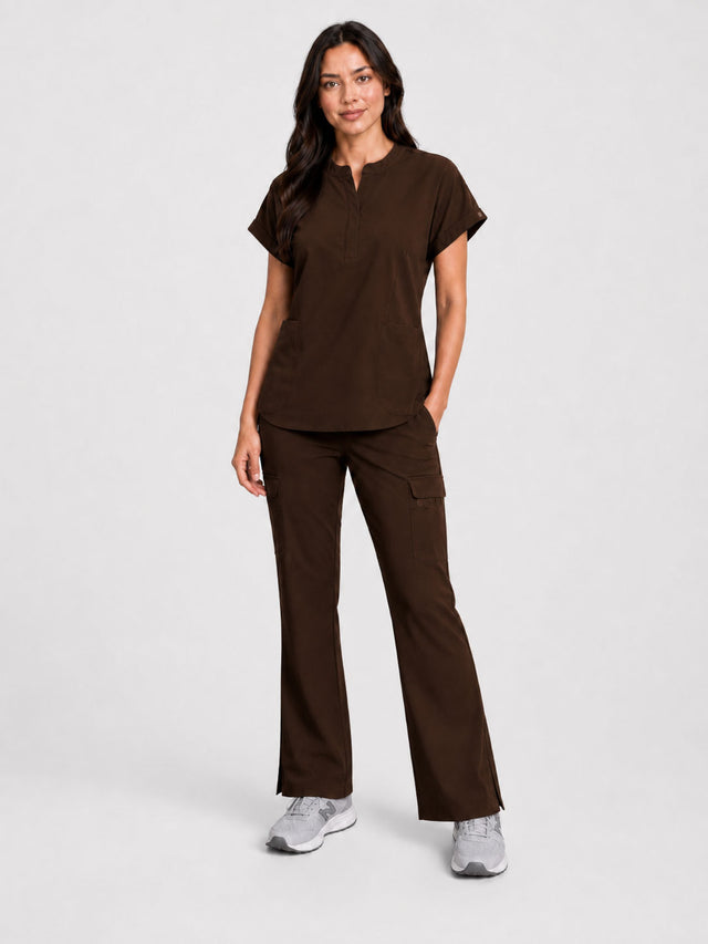Rhea | Mandarin Collar Top with 10-Pocket Boot Cut Pant Set
