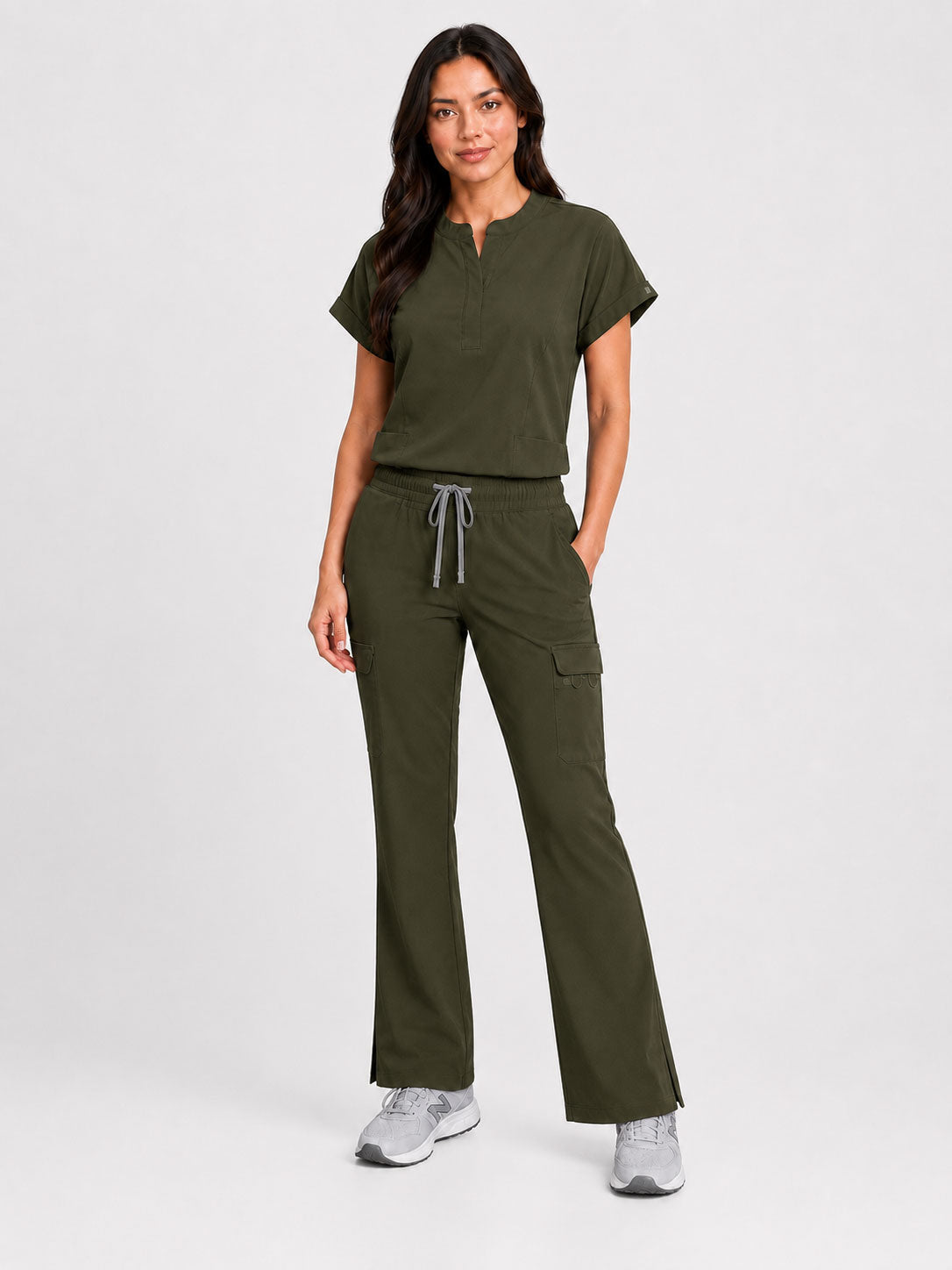 Rhea | Mandarin Collar Top with 10-Pocket Boot Cut Pant Set