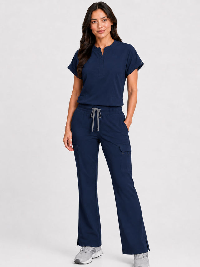 Rhea | Mandarin Collar Top with 10-Pocket Boot Cut Pant Set