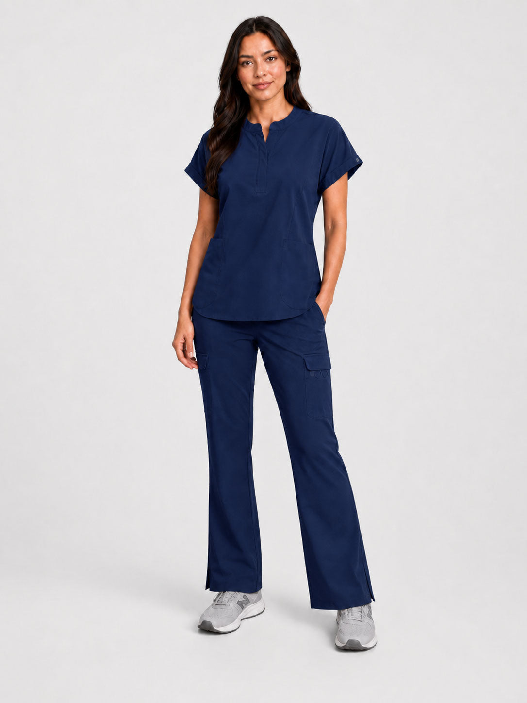 Rhea | Mandarin Collar Top with 10-Pocket Boot Cut Pant Set