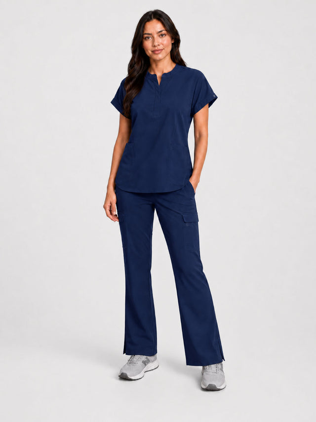 Rhea | Mandarin Collar Top with 10-Pocket Boot Cut Pant Set