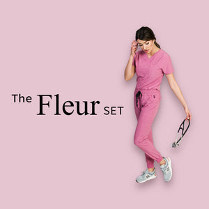 The Fleur Womens Three Pocket Top and Jogger Scrubs Set