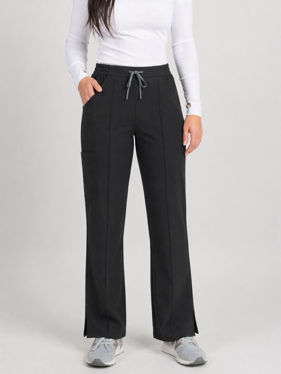 6 pocket boot cut flat front waist scrub pant with pintuck detail