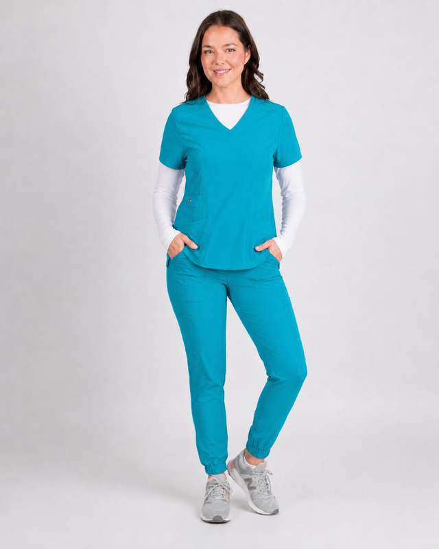 Dahlia | Mock Wrap Jogger Scrubs Set