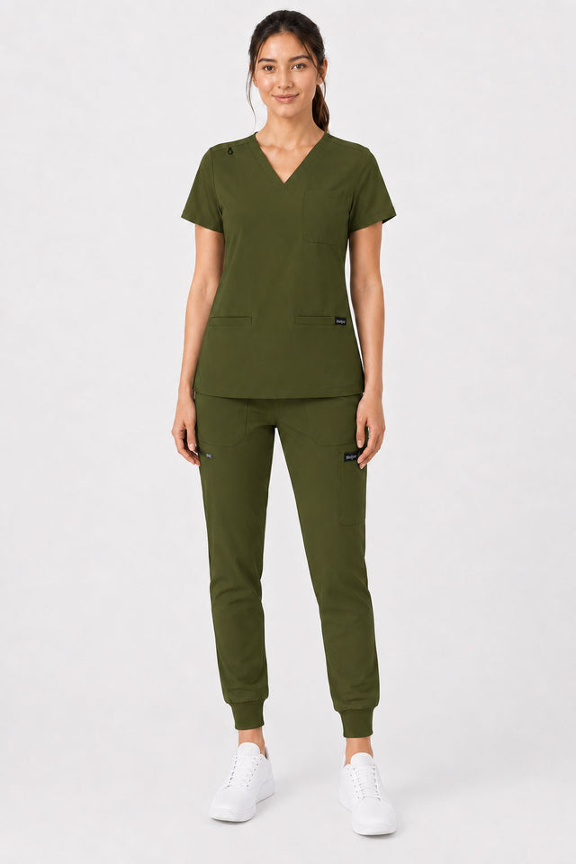 Kayla | V-neck Top and Multi-Pocket Jogger Set