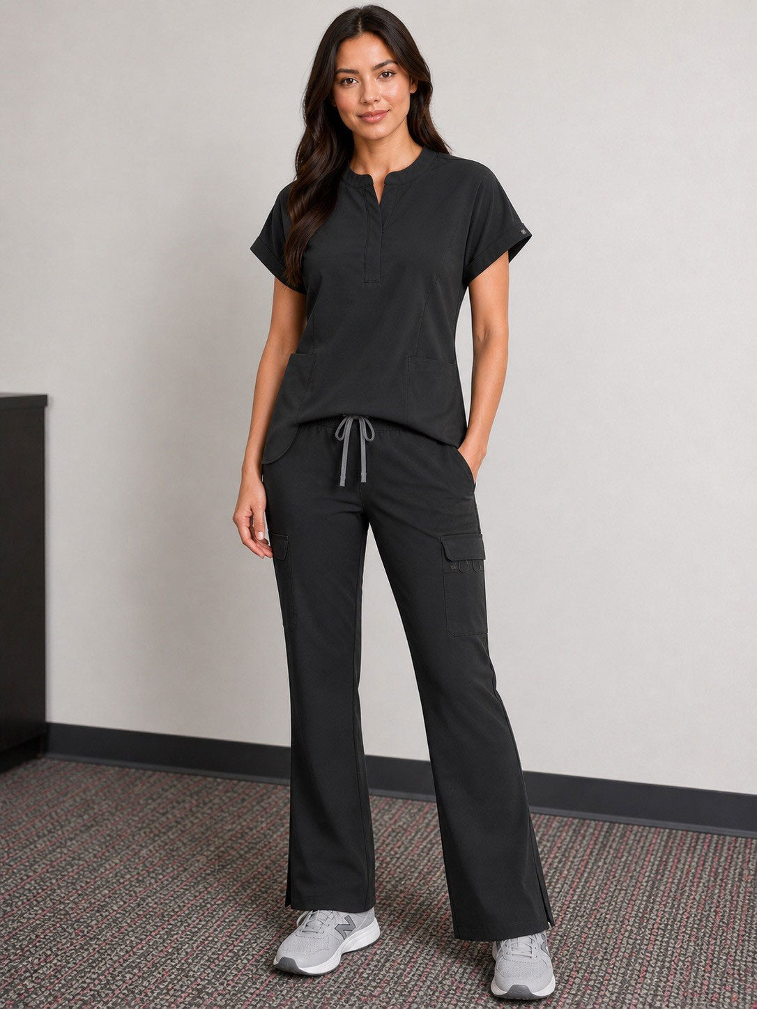 Rhea | Mandarin Collar Top with 10-Pocket Boot Cut Pant Set