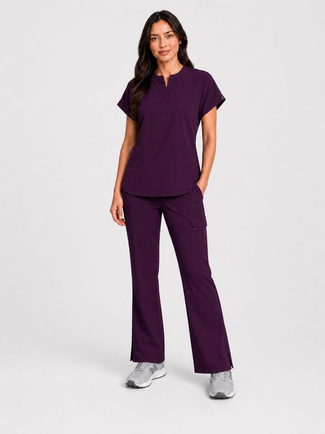 Rhea | Mandarin Collar Top with 10-Pocket Boot Cut Pant Set