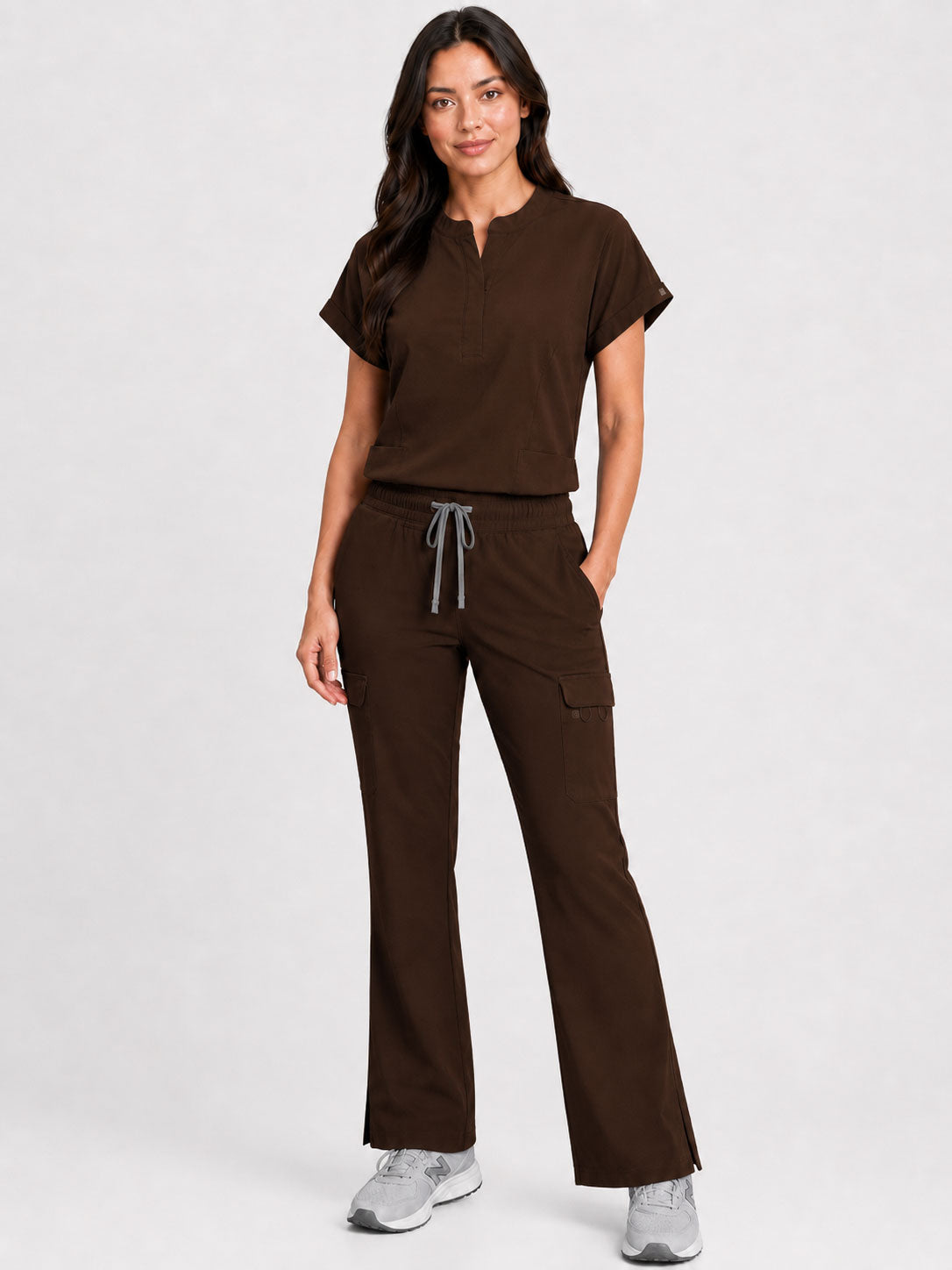 Rhea | Mandarin Collar Top with 10-Pocket Boot Cut Pant Set