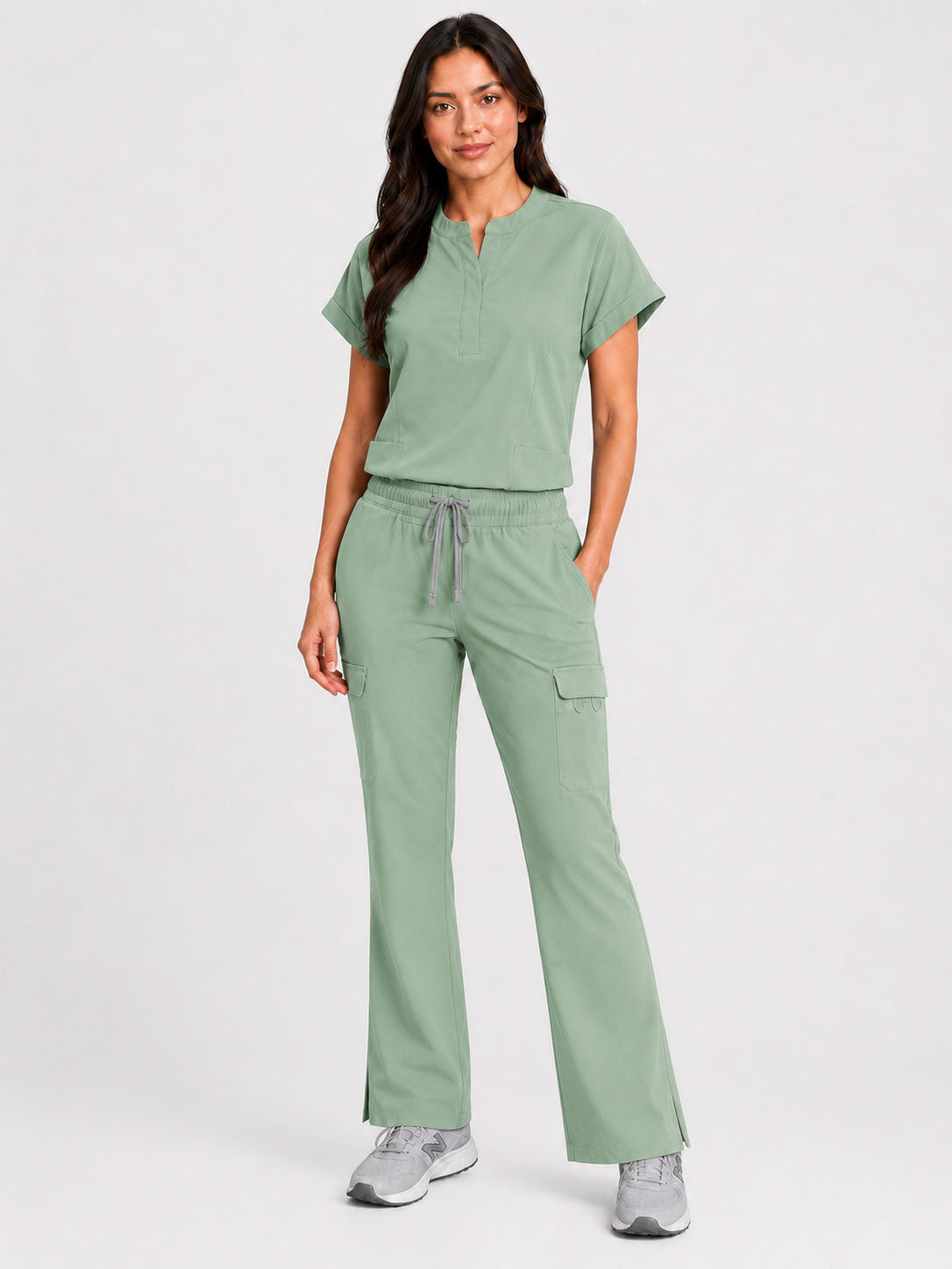 Rhea | Mandarin Collar Top with 10-Pocket Boot Cut Pant Set