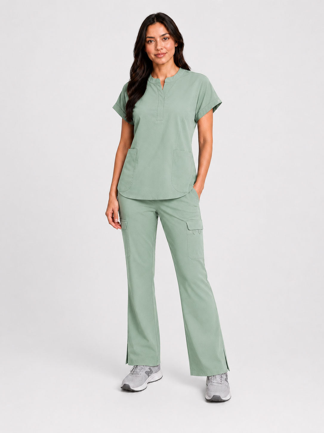 Rhea | Mandarin Collar Top with 10-Pocket Boot Cut Pant Set