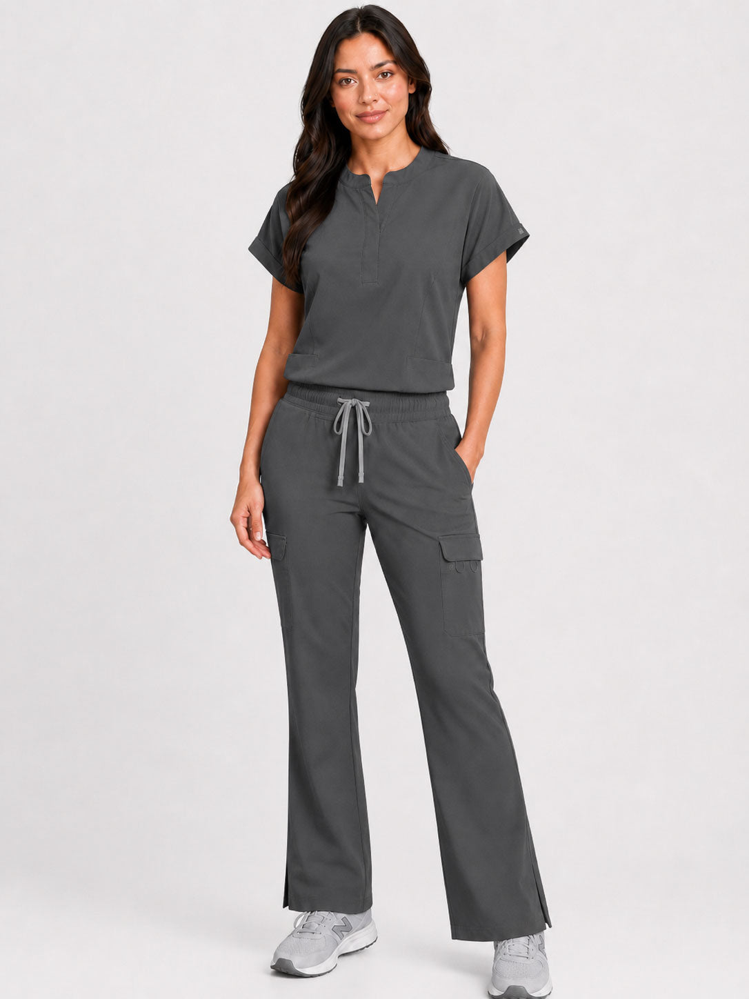 Rhea | Mandarin Collar Top with 10-Pocket Boot Cut Pant Set