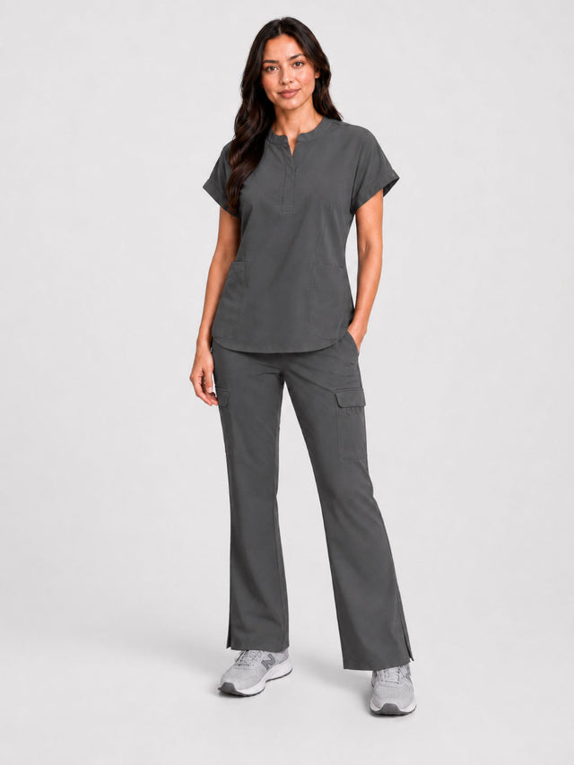 Rhea | Mandarin Collar Top with 10-Pocket Boot Cut Pant Set