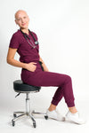 Fleur | Women's Mitered Neck Zip Chest Pocket Top Knit Rib Cuffs Jogger Pants Set | Warm Colors