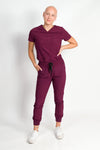 Fleur | Women's Mitered Neck Zip Chest Pocket Top Knit Rib Cuffs Jogger Pants Set | Warm Colors