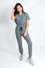 Fleur | Women's Mitered Neck Zip Chest Pocket Top Knit Rib Cuffs Jogger Pants Set | Petite