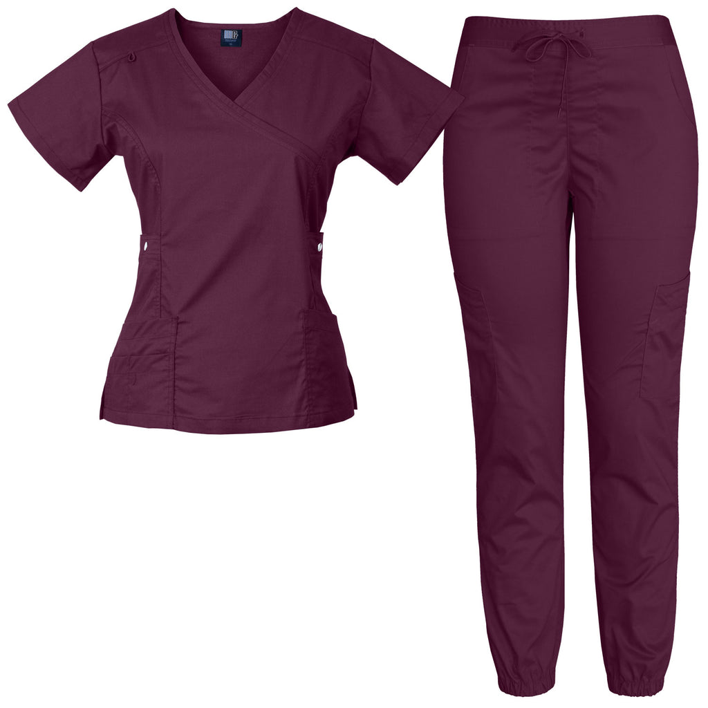 Raina | Limited Edition Women's Mock Wrap Snap Pockets Scrubs Set | Warm Colors