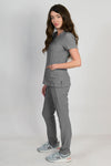 Celeste | Women's Cross Over Neckline Patch Pockets Slim Leg Pants Set | Neutral Colors