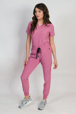 Fleur | Women's Mitered Neck Zip Chest Pocket Top Knit Rib Cuffs Jogger Pants Set | Warm Colors