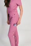 Fleur | Women's Mitered Neck Zip Chest Pocket Top Knit Rib Cuffs Jogger Pants Set | Petite